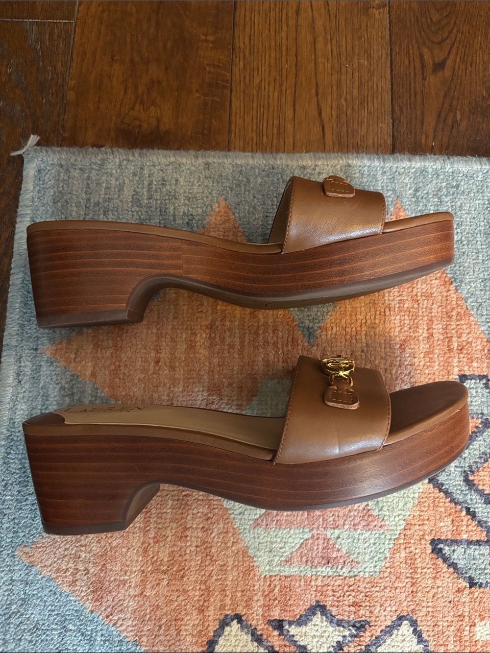 Lauren Ralph Lauren Brown Leather Slide Mules with Gold Chain Accent - Picture 2 of 5